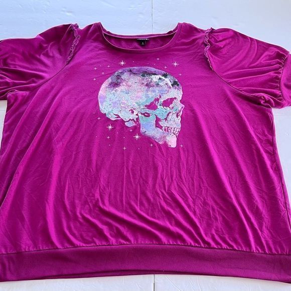 Torrid French Terry Short Sleeve Purple‎ Skull Lightweight Sweatshirt 5X - Picture 7 of 12